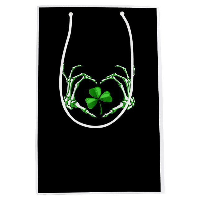 Skeleton Hand Heart Shamrock St Patricks Day Paddy Medium Gift Bag (Front)