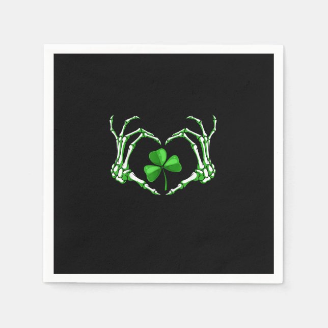 Skeleton Hand Heart Shamrock St Patricks Day Paddy Napkins (Front)