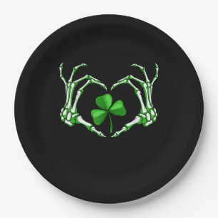Skeleton Hand Heart Shamrock St Patricks Day Paddy Paper Plates