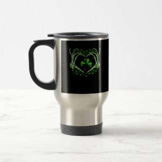 Skeleton Hand Heart Shamrock St Patricks Day Paddy Travel Mug