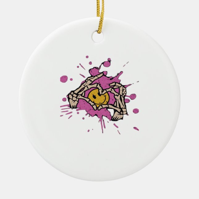 Skeleton Hand Heart Show Classic Style Ceramic Ornament (Front)