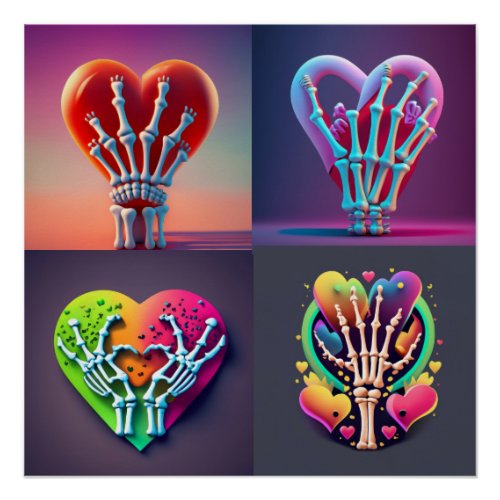 Skeleton Hand Heart Sign Bones Glossy Poster
