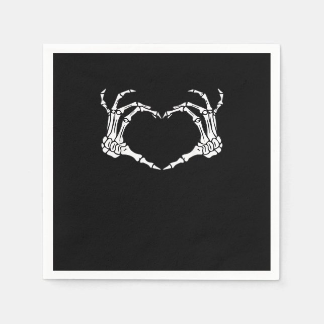 Skeleton Hand Heart Sign Costume Funny Halloween Napkins (Front)