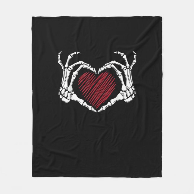 Skeleton Hand Heart Sign Costume Trending Hallowee Fleece Blanket (Front)