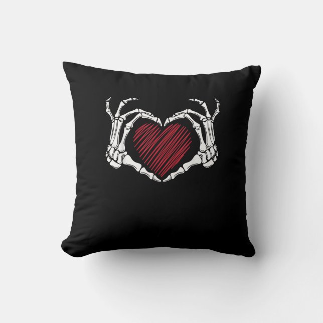 Skeleton Hand Heart Sign Costume Trending Hallowee Throw Pillow (Front)