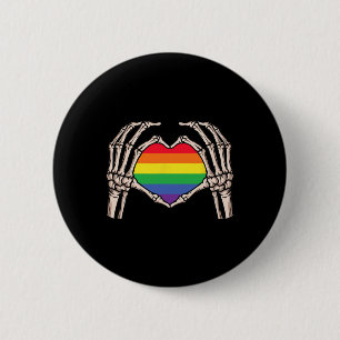 Skeleton Hand Heart Sign Retro Halloween Lgbt Rain Button