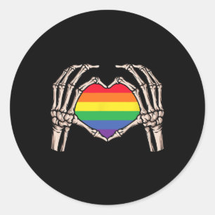 Skeleton Hand Heart Sign Retro Halloween Lgbt Rain Classic Round Sticker