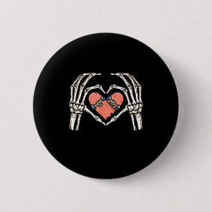 Skeleton Hand Heart Skateboard Valentines Day Funn Button