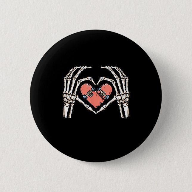 Skeleton Hand Heart Skateboard Valentines Day Funn Button (Front)