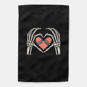 Skeleton Hand Heart Skateboard Valentines Day Funn Garden Flag