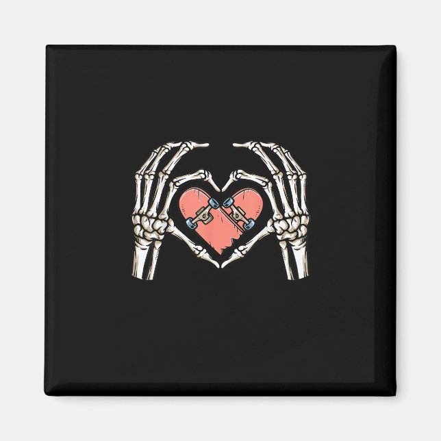 Skeleton Hand Heart Skateboard Valentines Day Funn Magnet (Front)