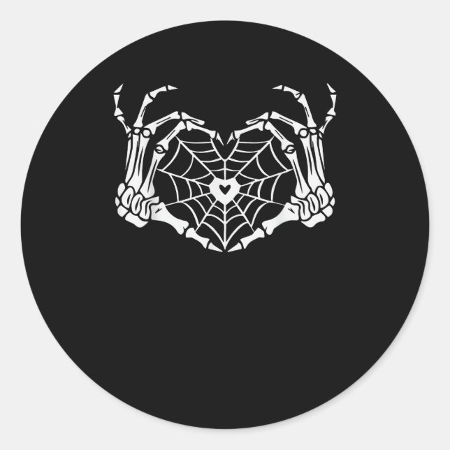 Skeleton Hand Heart Spiderweb Halloween Cobweb Classic Round Sticker (Front)