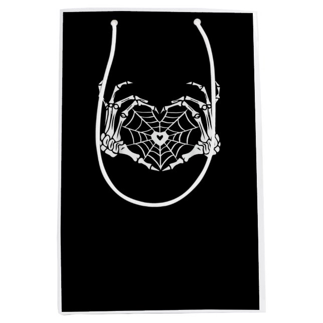 Skeleton Hand Heart Spiderweb Halloween Cobweb Medium Gift Bag (Front)