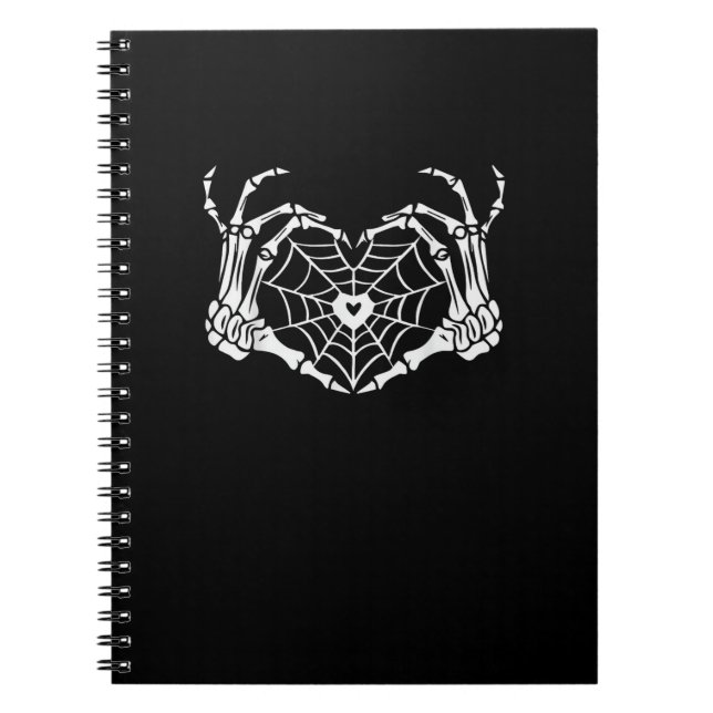 Skeleton Hand Heart Spiderweb Halloween Cobweb Notebook (Front)