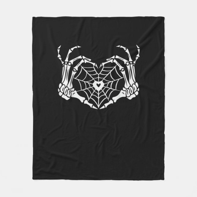 Skeleton Hand Heart Spiderweb Halloween Cobweb Par Fleece Blanket (Front)