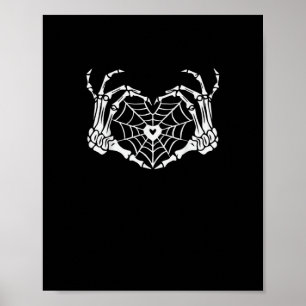 Skeleton Hand Heart Spiderweb Halloween Cobweb Poster