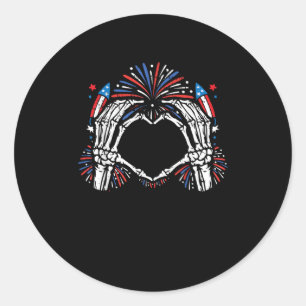 Skeleton Hand Heart USA Patriotic American Bold  Classic Round Sticker