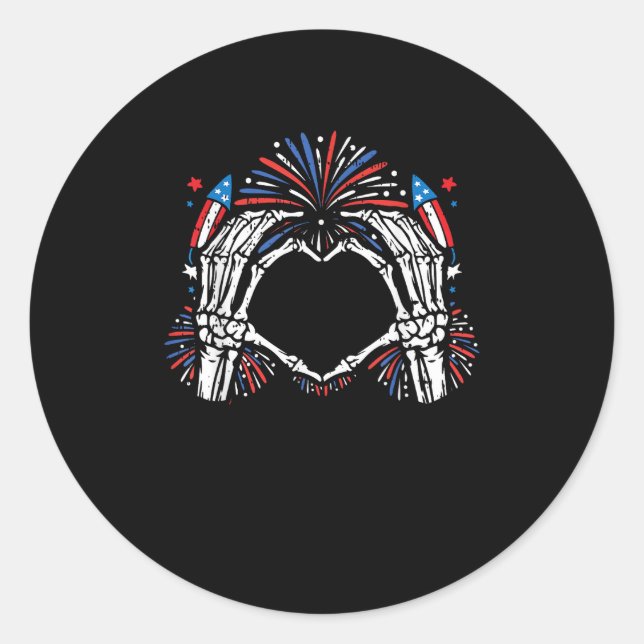 Skeleton Hand Heart USA Patriotic American Bold  Classic Round Sticker (Front)