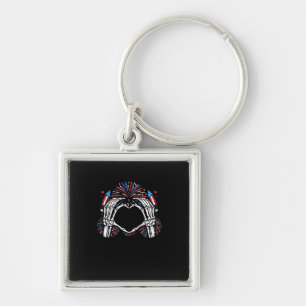 Skeleton Hand Heart USA Patriotic American Bold Keychain