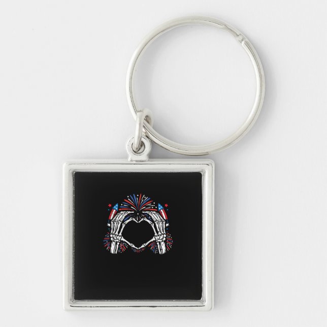Skeleton Hand Heart USA Patriotic American Bold  Keychain (Front)