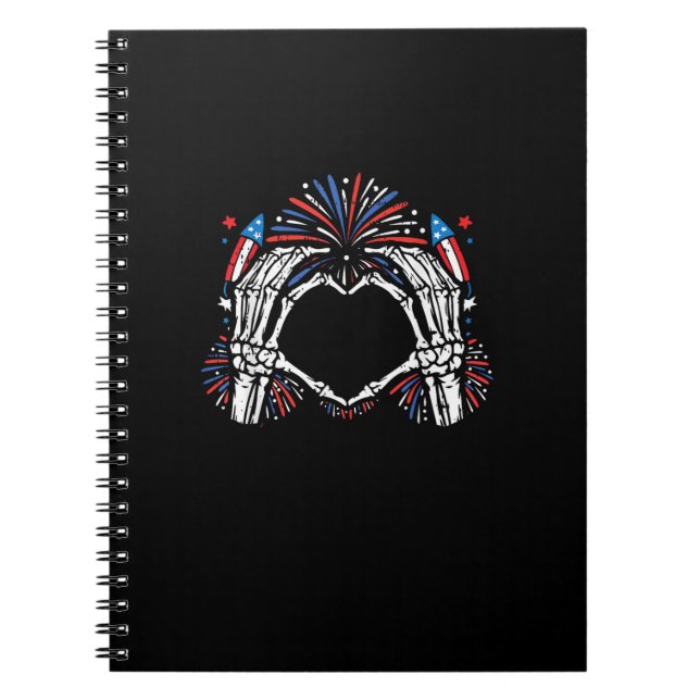 Skeleton Hand Heart USA Patriotic American Bold  Notebook (Front)