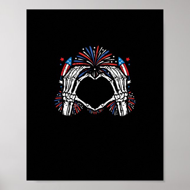 Skeleton Hand Heart USA Patriotic American Bold  Poster (Front)