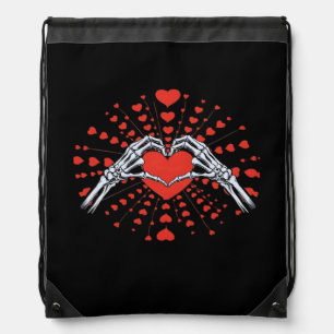 Skeleton Hand Heart Valentines Day Funny 2025 Hear Drawstring Bag
