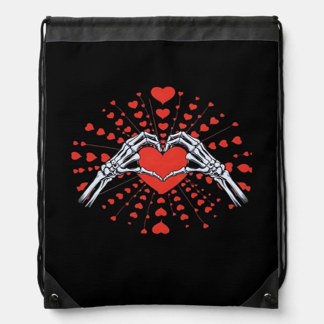 Skeleton Hand Heart Valentines Day Funny 2025 Hear Drawstring Bag (Front)