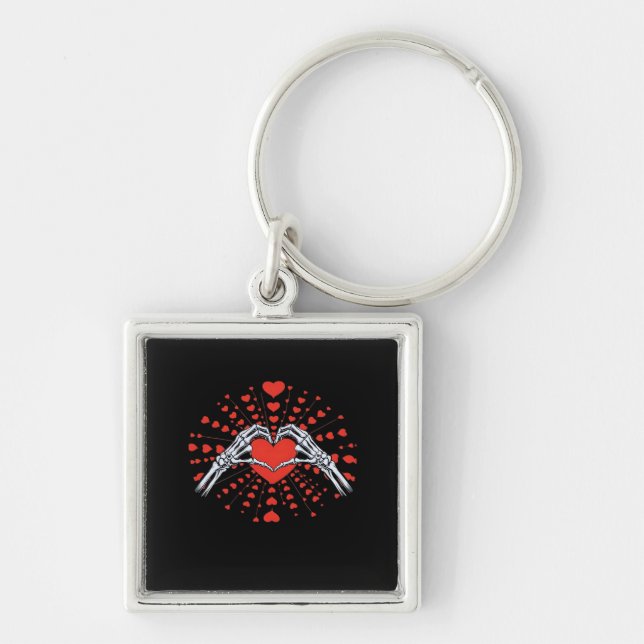Skeleton Hand Heart Valentines Day Funny 2025 Hear Keychain (Front)