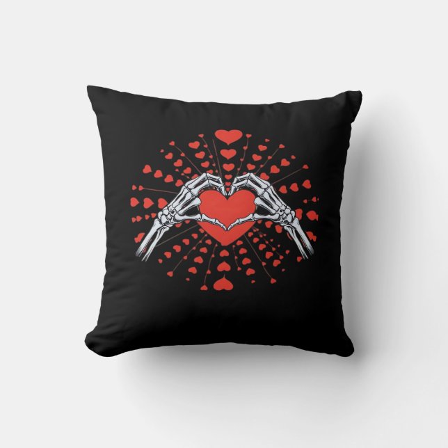 Skeleton Hand Heart Valentines Day Funny 2025 Hear Throw Pillow (Front)