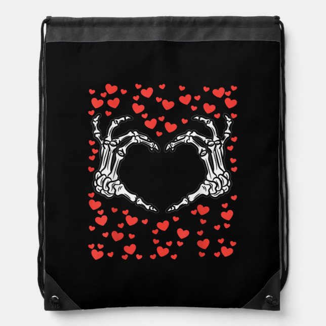 Skeleton Hand Heart Valentines Day Funny Classic Drawstring Bag (Front)