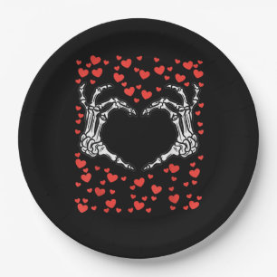 Skeleton Hand Heart Valentines Day Funny Classic Paper Plates