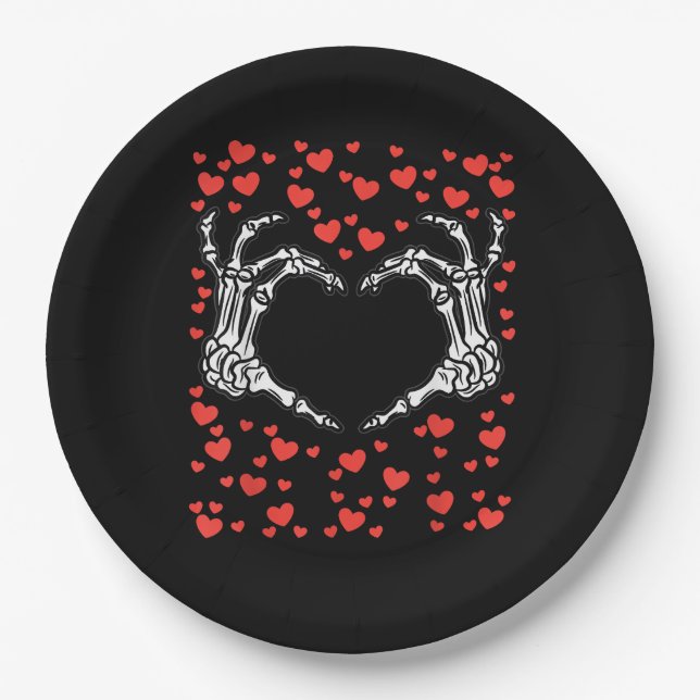 Skeleton Hand Heart Valentines Day Funny Classic Paper Plates (Front)