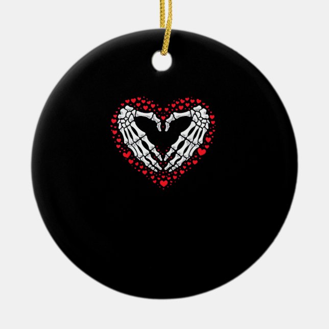 Skeleton Hand Heart Valentines Day Funny Couple Ceramic Ornament (Front)