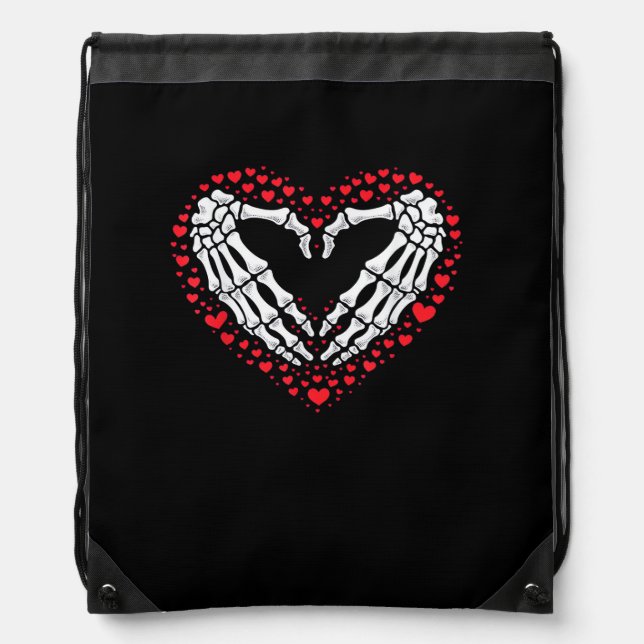 Skeleton Hand Heart Valentines Day Funny Couple Drawstring Bag (Front)