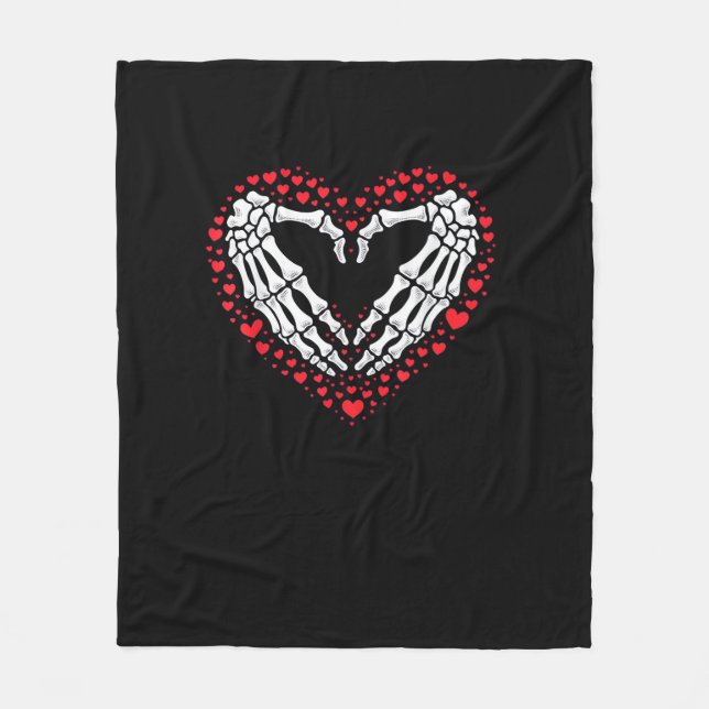 Skeleton Hand Heart Valentines Day Funny Couple Fleece Blanket (Front)