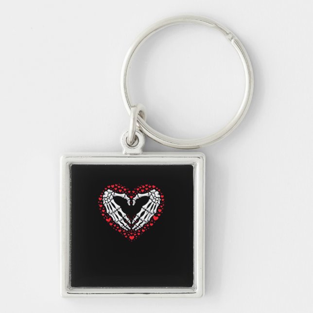 Skeleton Hand Heart Valentines Day Funny Couple Keychain (Front)