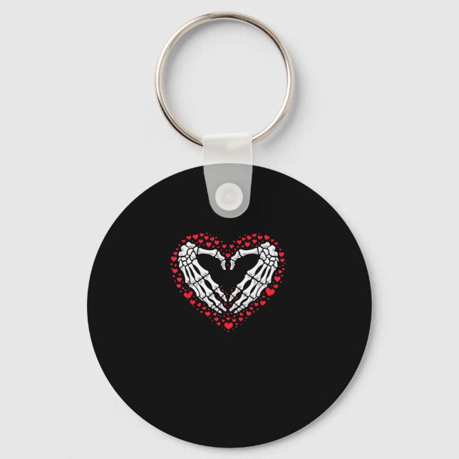 Skeleton Hand Heart Valentines Day Funny Couple Keychain (Front)