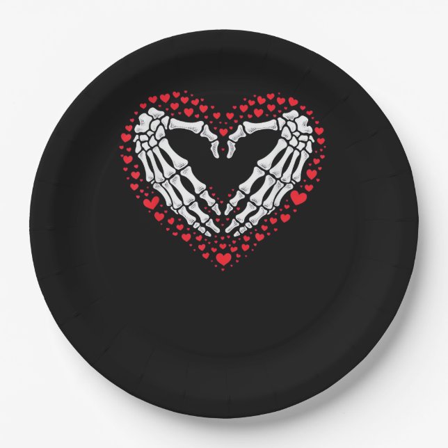 Skeleton Hand Heart Valentines Day Funny Couple Paper Plates (Front)