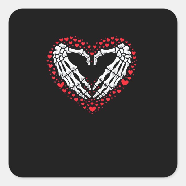 Skeleton Hand Heart Valentines Day Funny Couple Square Sticker (Front)
