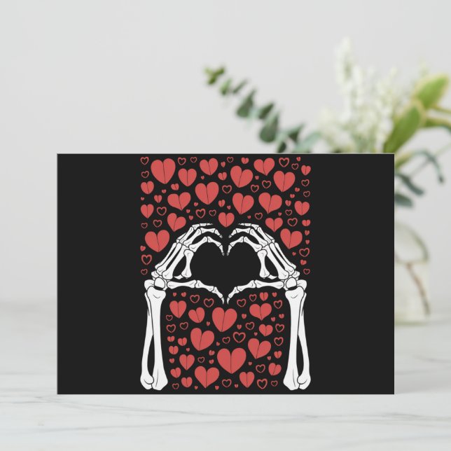 Skeleton Hand Heart Valentines Day Funny Love Invitation (Standing Front)