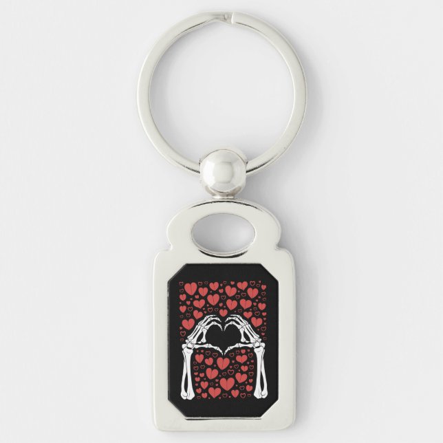 Skeleton Hand Heart Valentines Day Funny Love Keychain (Front)