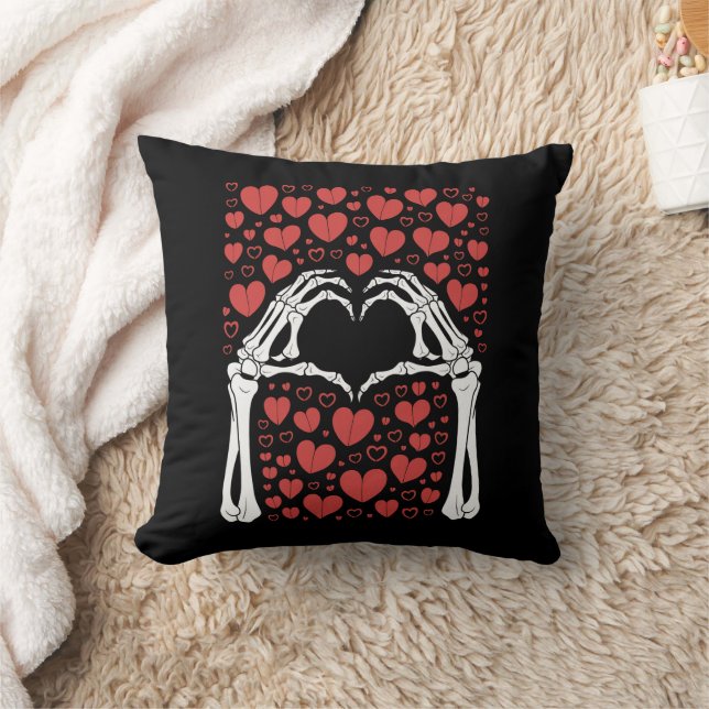 Skeleton Hand Heart Valentines Day Funny Love Throw Pillow (Blanket)