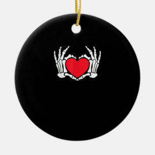 Skeleton Hand Heart Valentines Day Funny Meme Ceramic Ornament