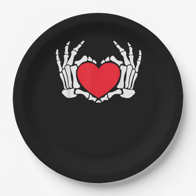 Skeleton Hand Heart Valentines Day Funny Meme Paper Plates (Front)