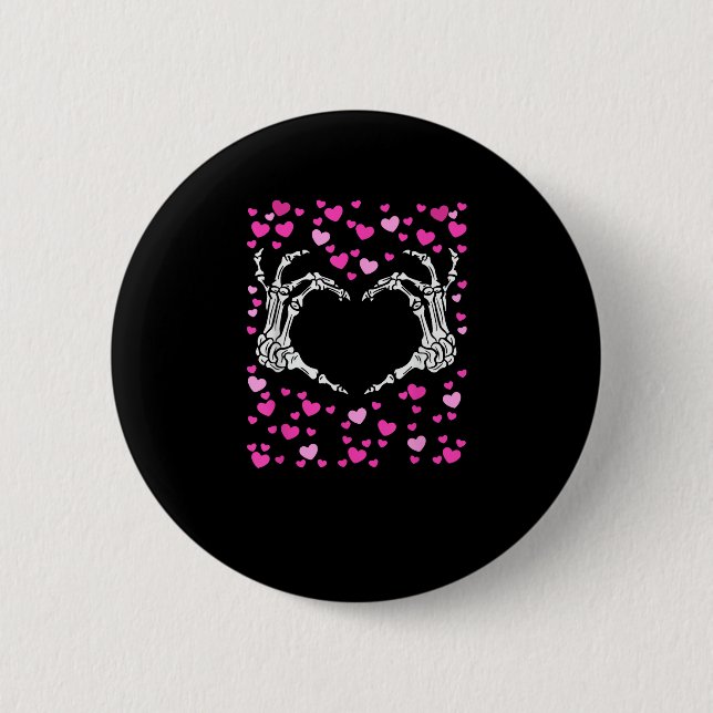 Skeleton Hand Heart Valentines Day Funny Viral Button (Front)