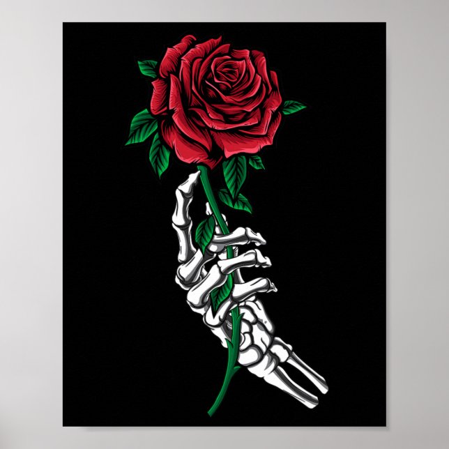 Skeleton Hand Holding A Red Rose Halloween Costume Poster (Front)