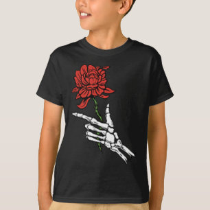 Skeleton Hand Holding A Red Rose  T-Shirt