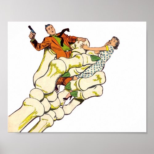 Skeleton Hand Holding Couple Horror Comics Art Poster