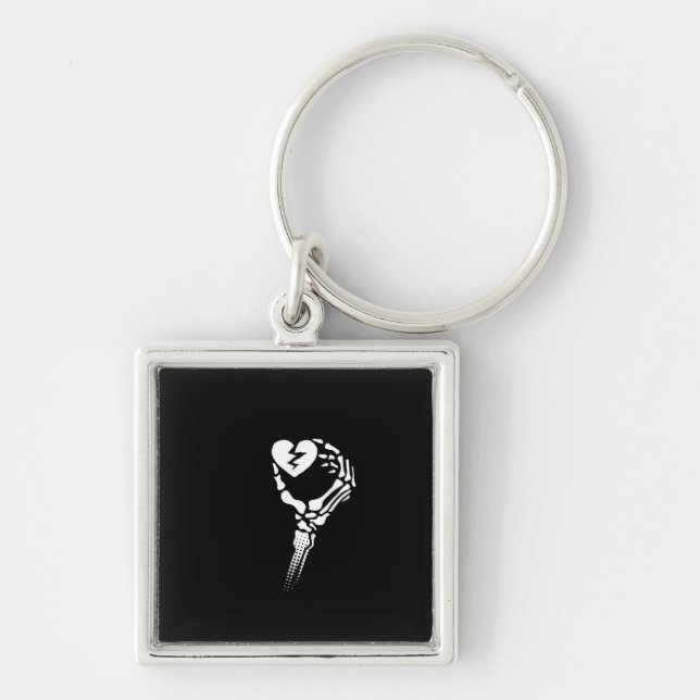 Skeleton Hand Holding Heart Simple Expression Keychain (Front)